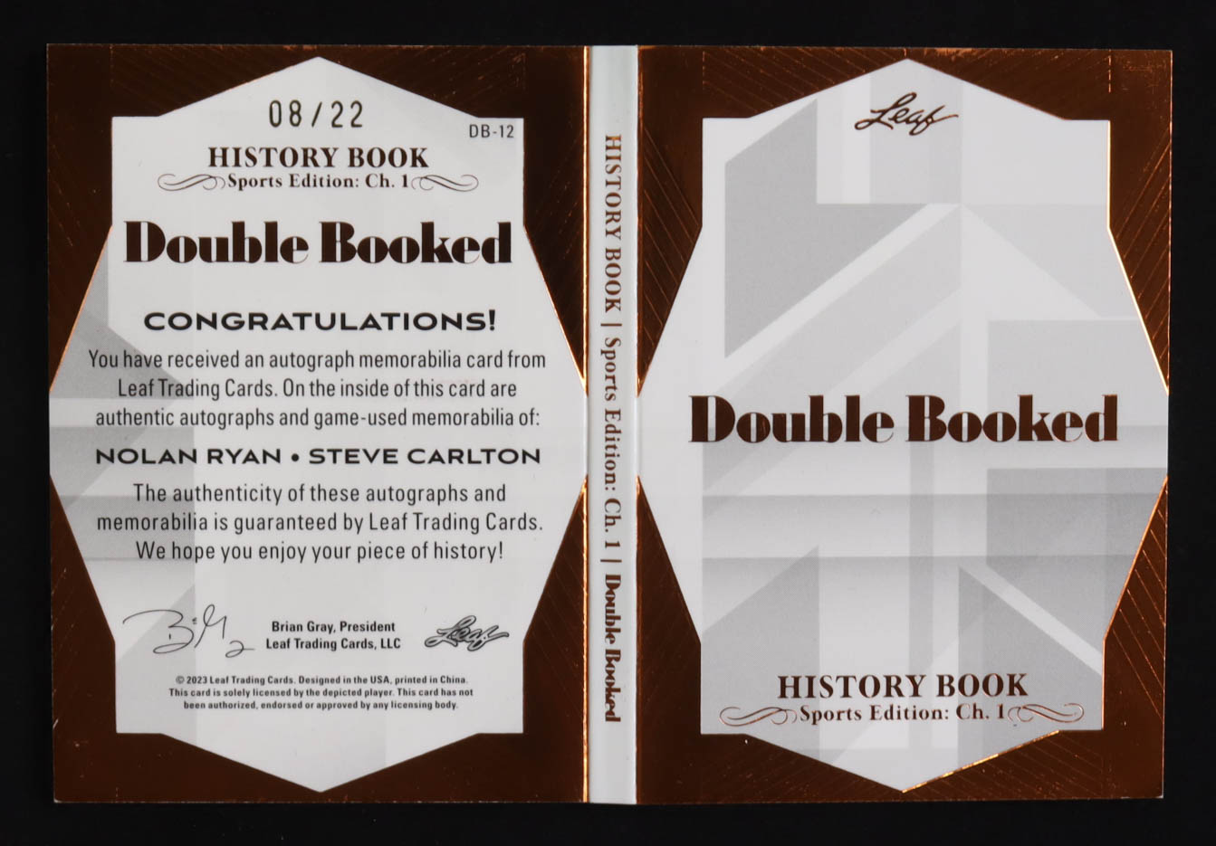 Nolan Ryan / Steve Carlton 2023 Leaf History Book Sports Edition Chapter One Double Booked Bronze #DB12 #08/22 at PristineAuction.com Nolan Ryan / Steve Carlton 2023 Leaf History Book Sports Edition Chapter One Double Booked Bronze #DB12 #08/22 at PristineAuction.com