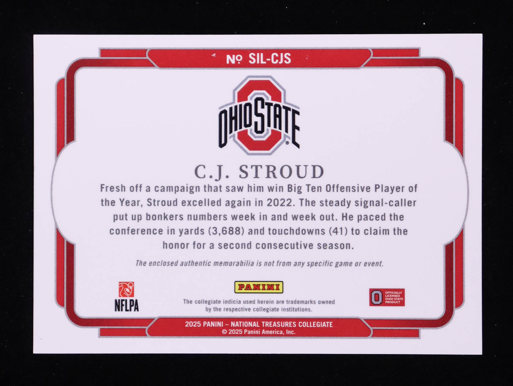 CJ Stroud 2025 Panini National Treasures Collegiate Silhouettes #10 #57/99 at PristineAuction.com CJ Stroud 2025 Panini National Treasures Collegiate Silhouettes #10 #57/99 at PristineAuction.com