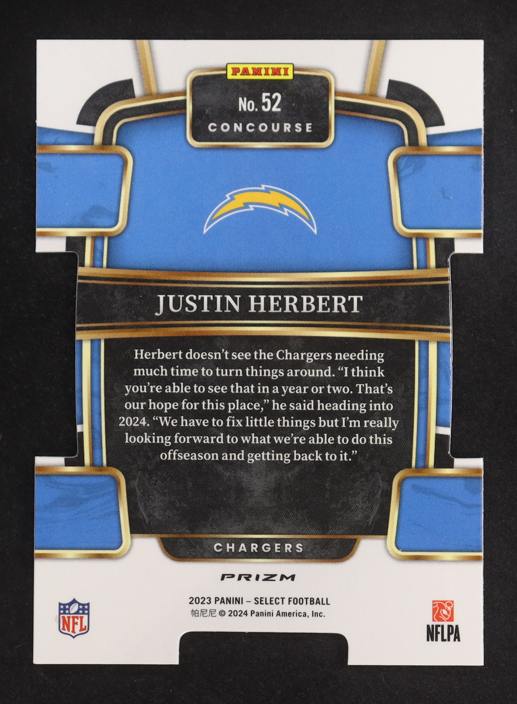 Justin Herbert 2023 Select Prizm Black and Red Die Cut #52 at PristineAuction.com Justin Herbert 2023 Select Prizm Black and Red Die Cut #52 at PristineAuction.com