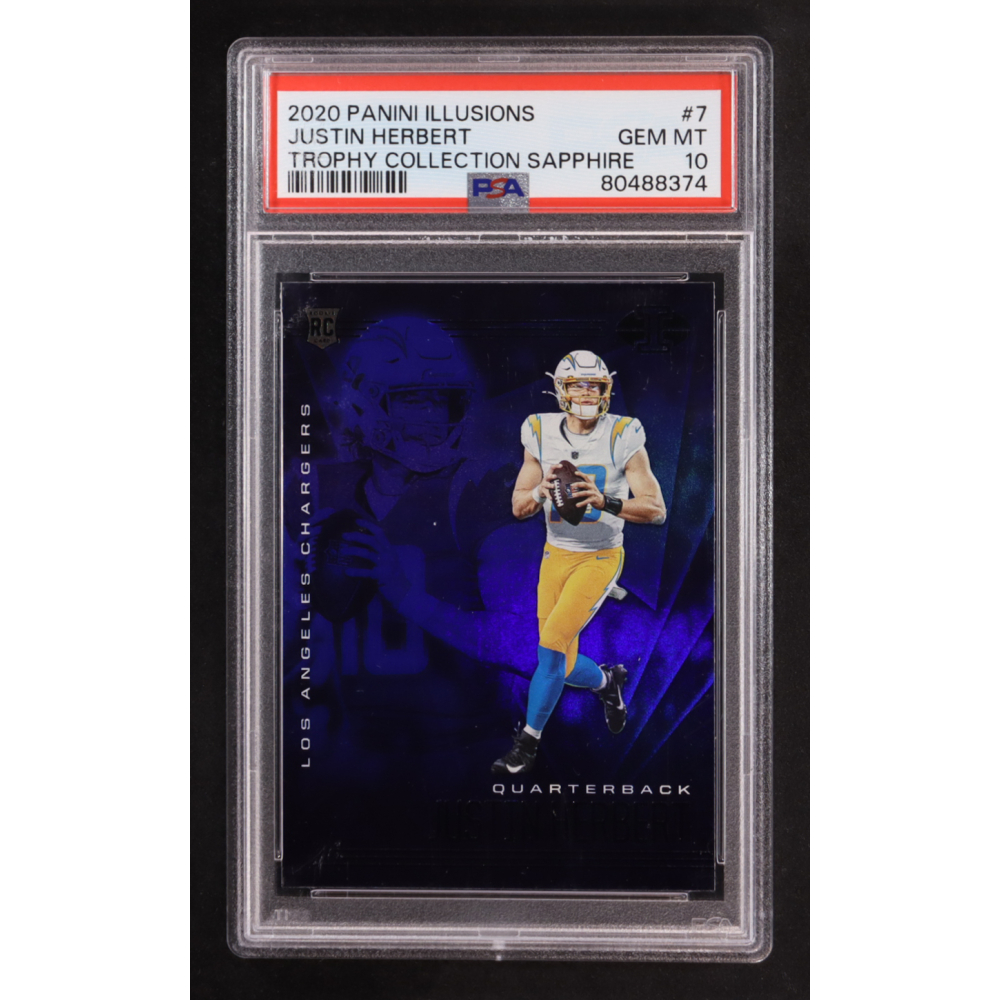 Justin Herbert 2020 Panini Illusions Trophy Collection Sapphire #7 RC (PSA 10) at PristineAuction.com