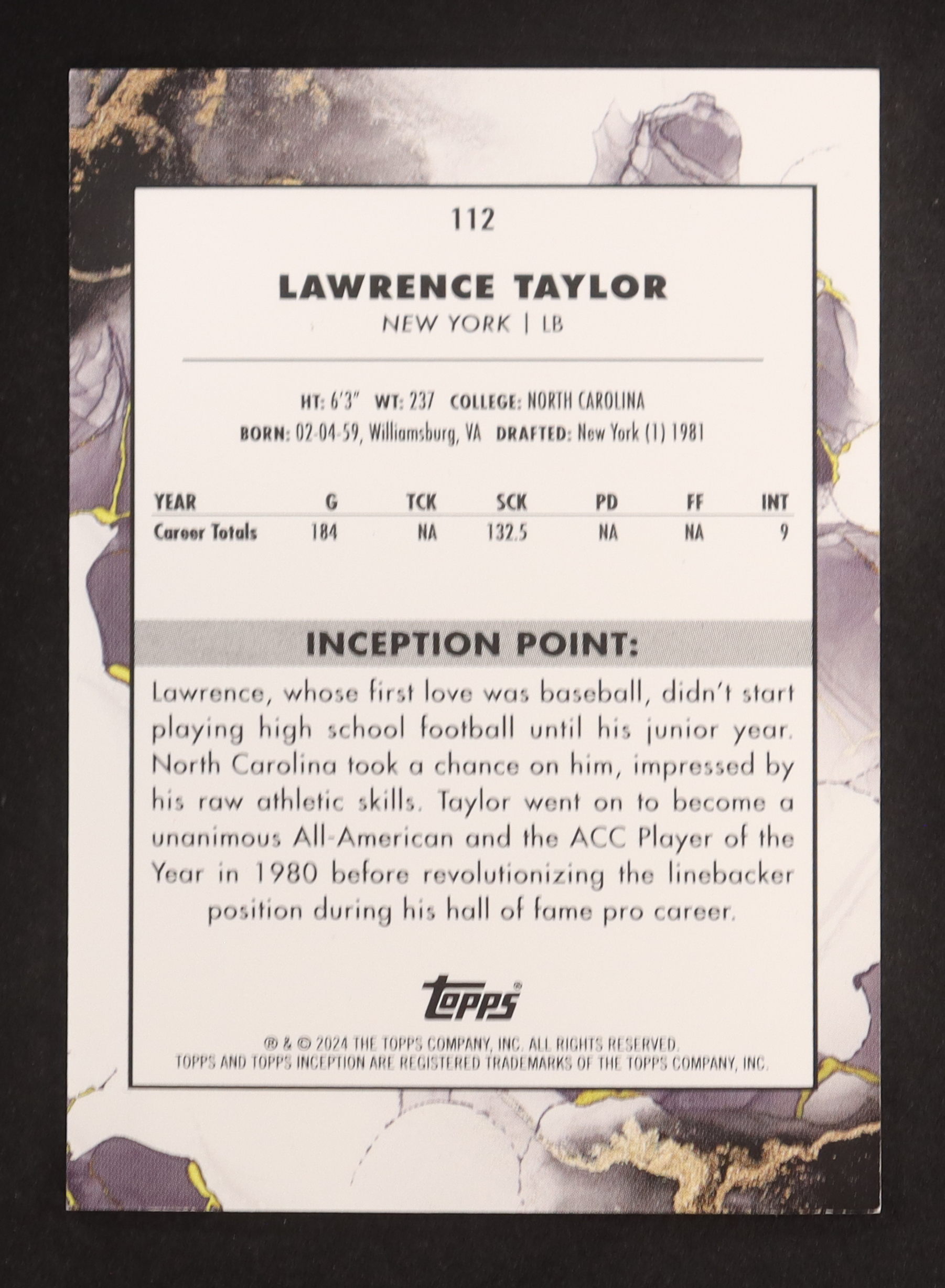Lawrence Taylor 2024 Topps Inception Orange #112 #24/50 at PristineAuction.com Lawrence Taylor 2024 Topps Inception Orange #112 #24/50 at PristineAuction.com