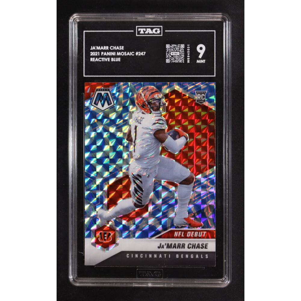Ja'Marr Chase 2021 Panini Mosaic Reactive Blue #247 RC (TAG 9) at PristineAuction.com