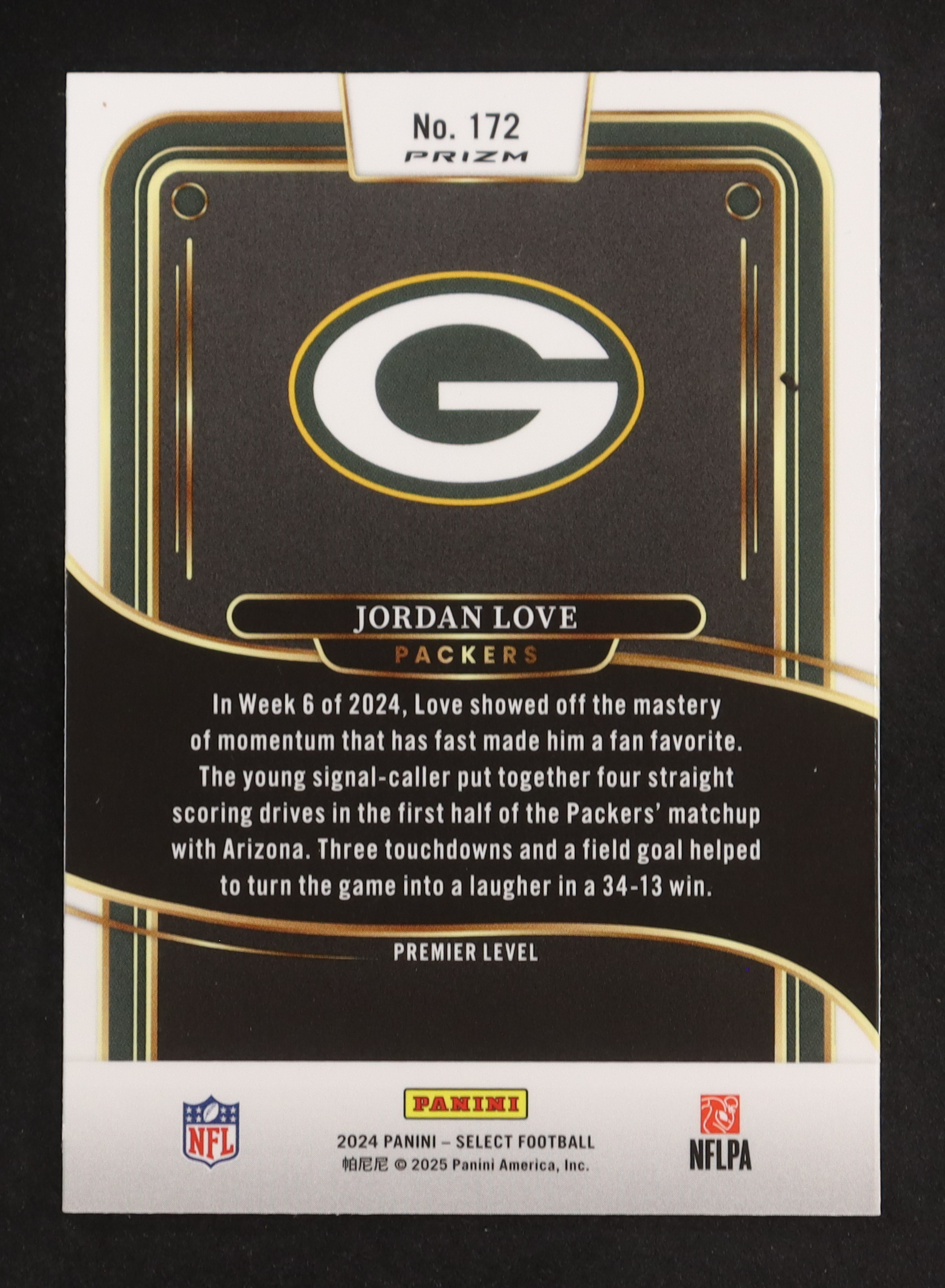 Jordan Love 2024 Select Prizm Black and Green Shock #172 at PristineAuction.com Jordan Love 2024 Select Prizm Black and Green Shock #172 at PristineAuction.com