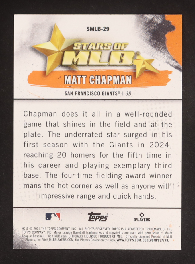Matt Chapman 2025 Topps Stars Of MLB #SMLB29 at PristineAuction.com Matt Chapman 2025 Topps Stars Of MLB #SMLB29 at PristineAuction.com
