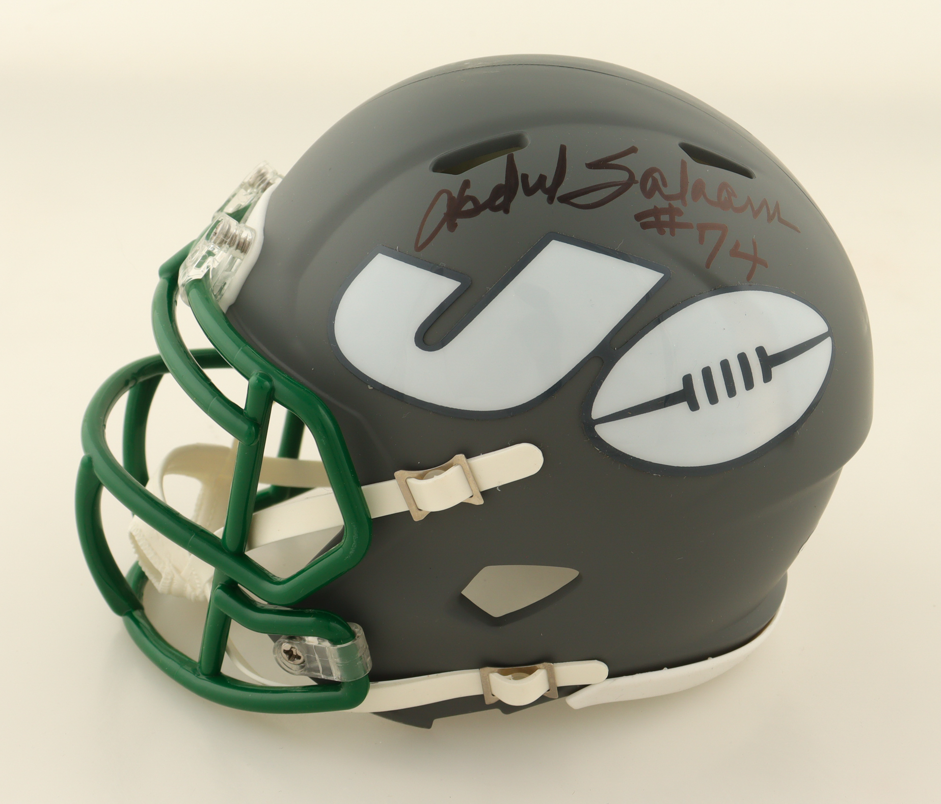 Jets "Sack Exchange" AMP Speed Mini Helmet Signed by (4) with Mark Gastineau, Joe Klecko, Marty Lyons & Abdul Salaam (JSA) at PristineAuction.com Jets "Sack Exchange" AMP Speed Mini Helmet Signed by (4) with Mark Gastineau, Joe Klecko, Marty Lyons & Abdul Salaam (JSA) at PristineAuction.com