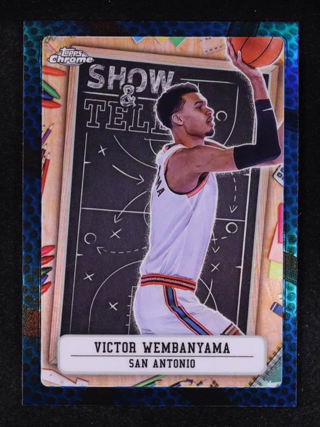 Victor Wembanyama 2024-25 Topps Chrome Show and Tell Blue Basketball Refractors #ST9 at PristineAuction.com Victor Wembanyama 2024-25 Topps Chrome Show and Tell Blue Basketball Refractors #ST9 at PristineAuction.com