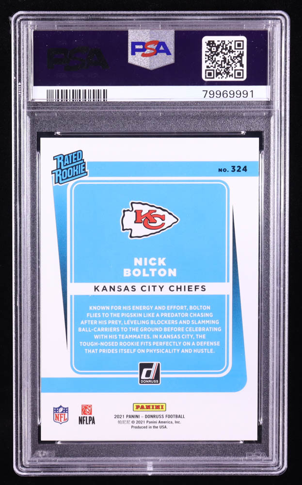 Nick Bolton 2021 Donruss Season Stat Line #324 RR RC #390/500 (PSA 10) at PristineAuction.com Nick Bolton 2021 Donruss Season Stat Line #324 RR RC #390/500 (PSA 10) at PristineAuction.com