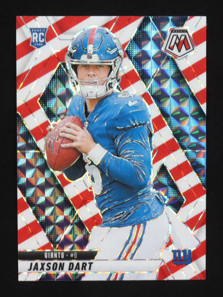 Jaxson Dart 2025 Panini Mosaic Mosaic Red and White Stripe #362 RC