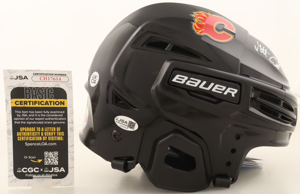 Matt Coronato Signed Flames Full-Size Hockey Helmet (JSA) at PristineAuction.com Matt Coronato Signed Flames Full-Size Hockey Helmet (JSA) at PristineAuction.com