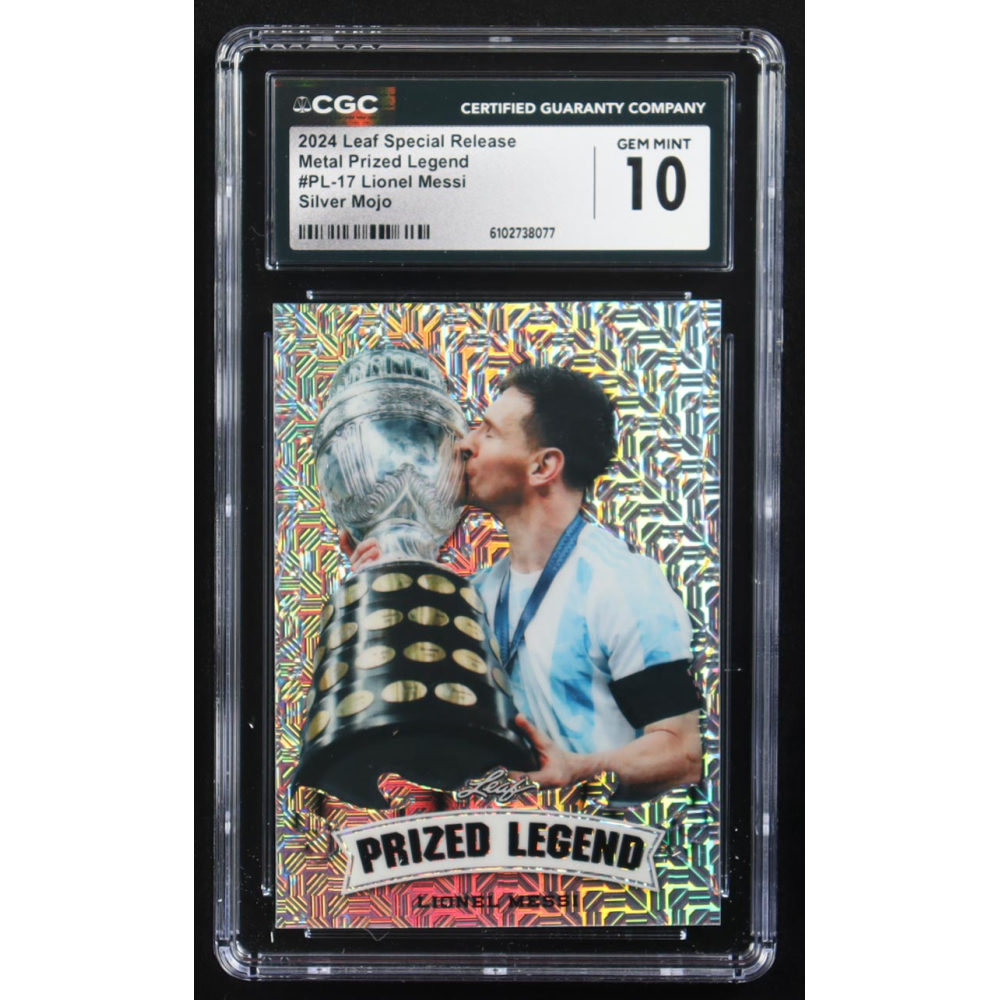 Lionel Messi 2024 Leaf Metal Special Release Prized Legend Silver Mojo #PL-17 #12/25 (CGC 10) at PristineAuction.com