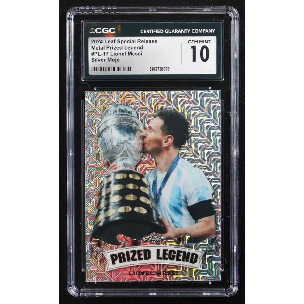 Lionel Messi 2024 Leaf Metal Special Release Prized Legend Silver Mojo #PL-17 #10/25 (CGC 10) at PristineAuction.com