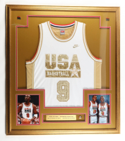 Michael Jordan Authentic Nike 1992 USA Custom Framed Jersey Display with Olympic Pin & (2) USA Pins at PristineAuction.com