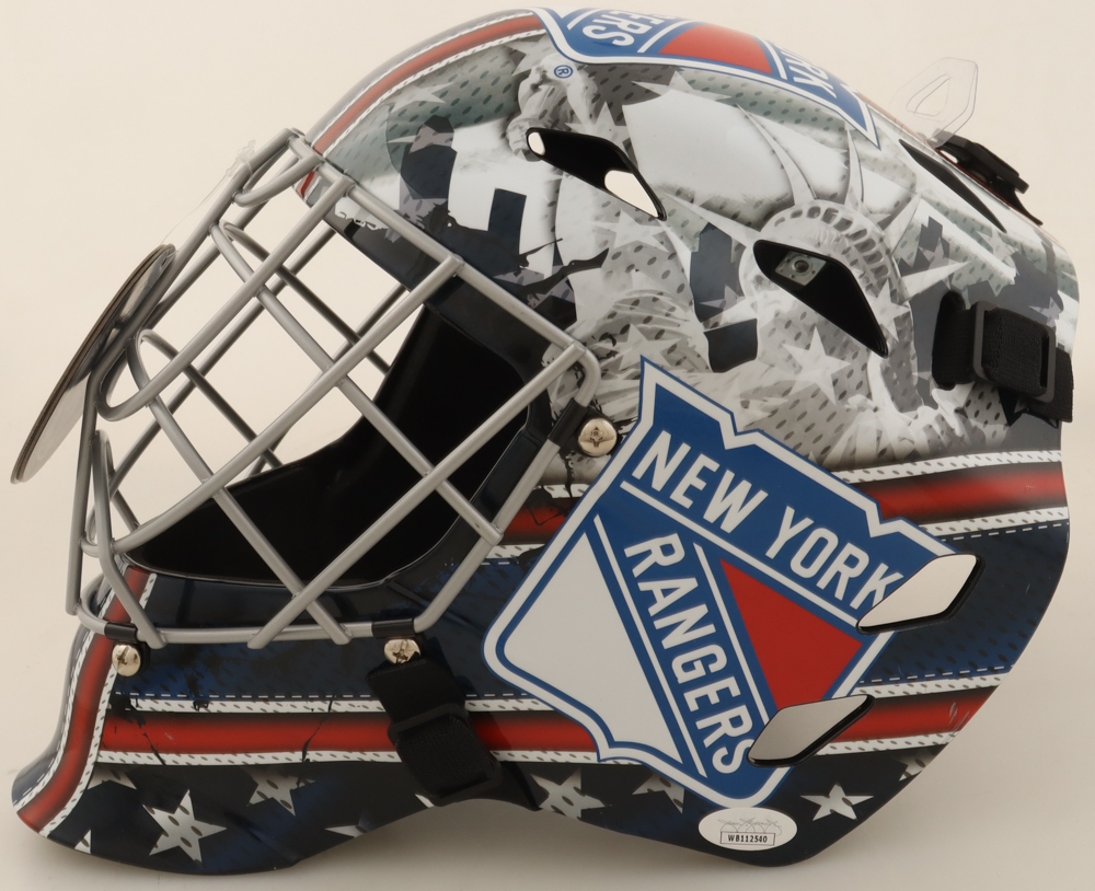 Mike Richter Signed Rangers Full-Size Goalie Mask Inscribed "1st NHL Win 10-19-89" (JSA) at PristineAuction.com Mike Richter Signed Rangers Full-Size Goalie Mask Inscribed "1st NHL Win 10-19-89" (JSA) at PristineAuction.com