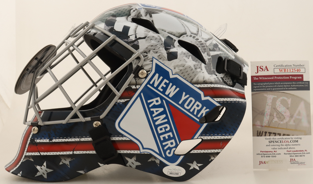 Mike Richter Signed Rangers Full-Size Goalie Mask Inscribed "1st NHL Win 10-19-89" (JSA) at PristineAuction.com Mike Richter Signed Rangers Full-Size Goalie Mask Inscribed "1st NHL Win 10-19-89" (JSA) at PristineAuction.com