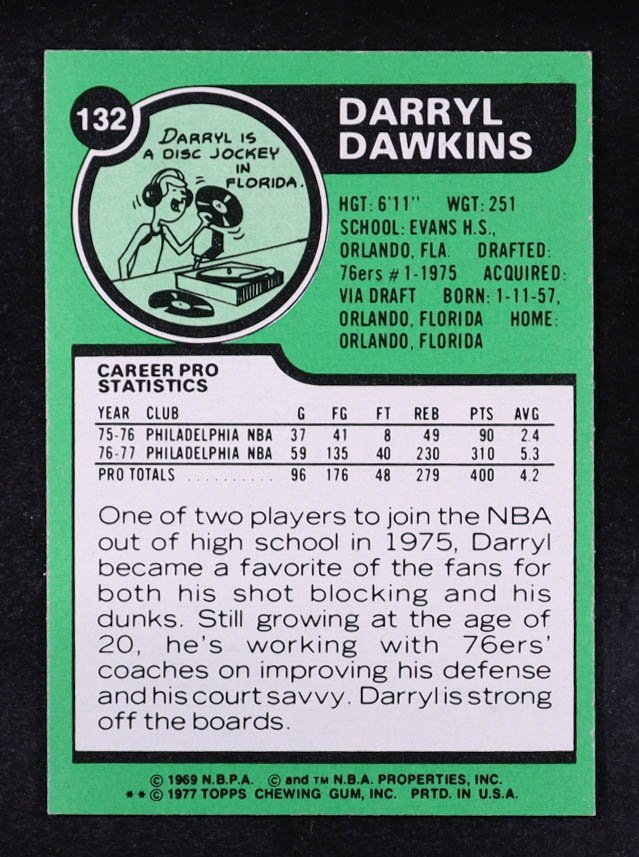 Darryl Dawkins 1977-78 Topps #132 RC at PristineAuction.com Darryl Dawkins 1977-78 Topps #132 RC at PristineAuction.com