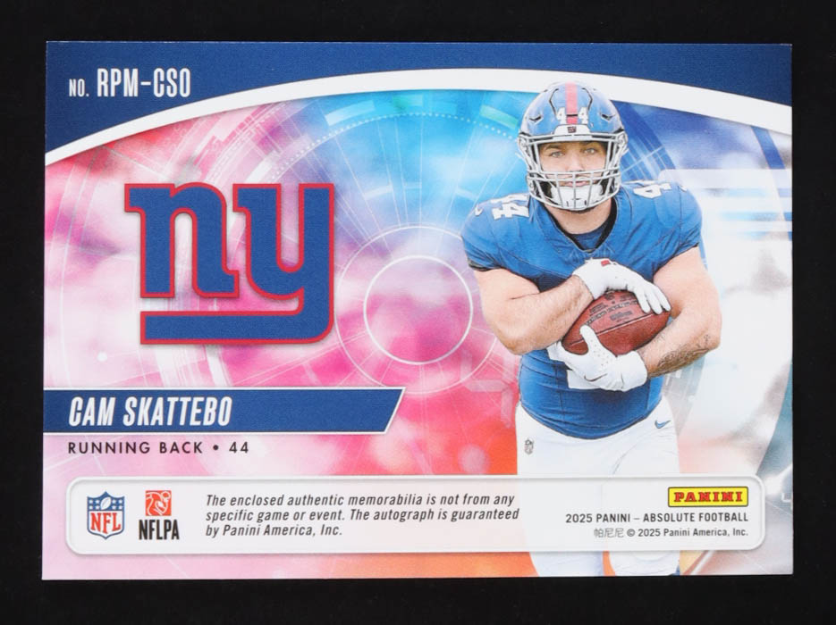 Cam Skattebo 2025 Absolute Rookie Premiere Materials Autographs Five #15 #82/99 RC at PristineAuction.com Cam Skattebo 2025 Absolute Rookie Premiere Materials Autographs Five #15 #82/99 RC at PristineAuction.com
