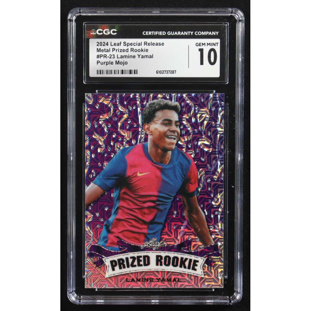 Lamine Yamal 2024 Leaf Metal Special Release Prized Rookie Purple Mojo #PR-23 RC #1/15 (CGC 10) at PristineAuction.com