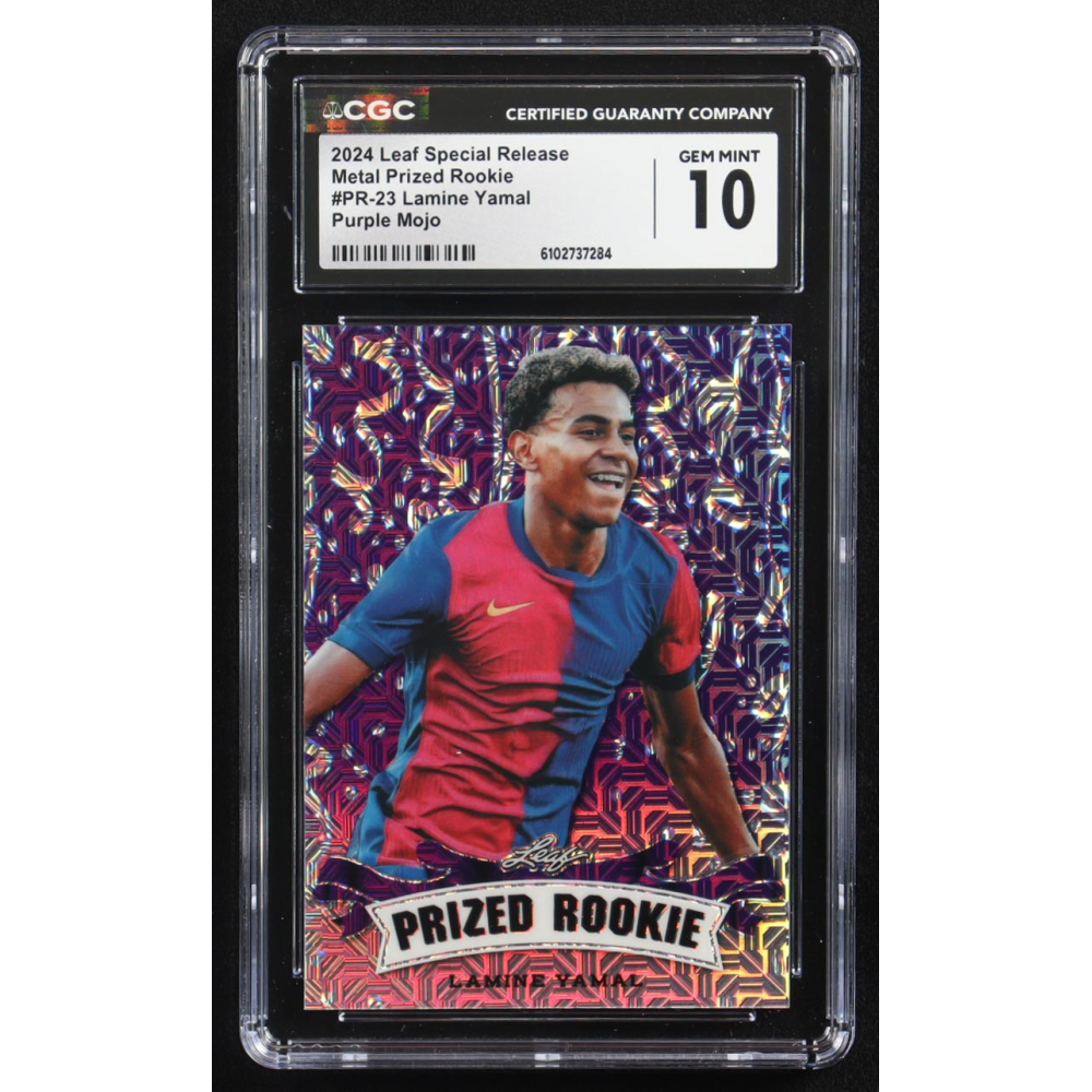 Lamine Yamal 2024 Leaf Metal Special Release Prized Rookie Purple Mojo #PR-23 RC #6/15 (CGC 10) at PristineAuction.com