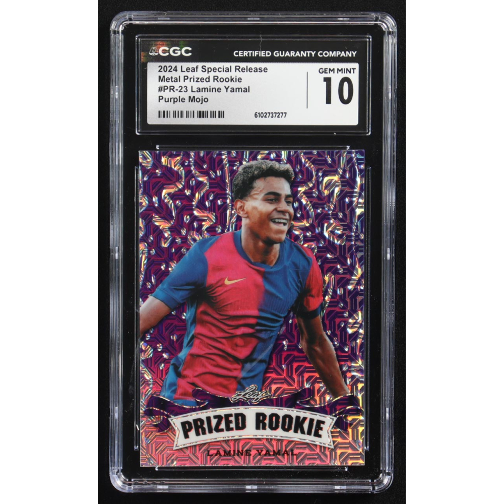 Lamine Yamal 2024 Leaf Metal Special Release Prized Rookie Purple Mojo #PR-23 RC #13/15 (CGC 10) at PristineAuction.com