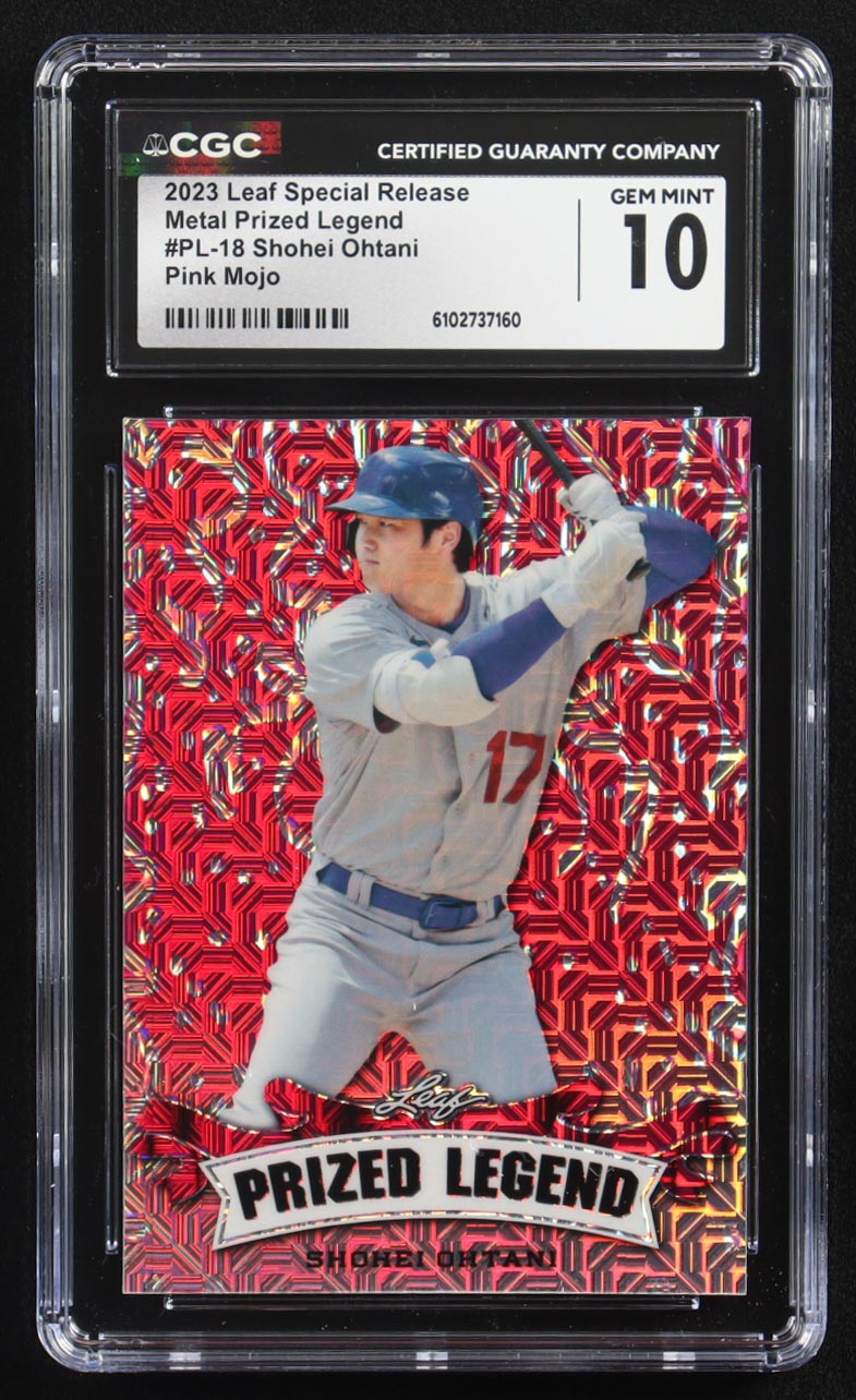 Shohei Ohtani 2023 Leaf Metal Special Release Prized Legend Pink Mojo #PL-18 #1/10 (CGC 10) at PristineAuction.com Shohei Ohtani 2023 Leaf Metal Special Release Prized Legend Pink Mojo #PL-18 #1/10 (CGC 10) at PristineAuction.com