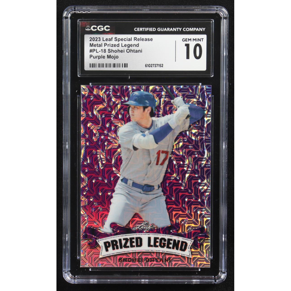 Shohei Ohtani 2023 Leaf Metal Special Release Prized Legend Purple Mojo #PL-18 #11/15 (CGC 10) at PristineAuction.com