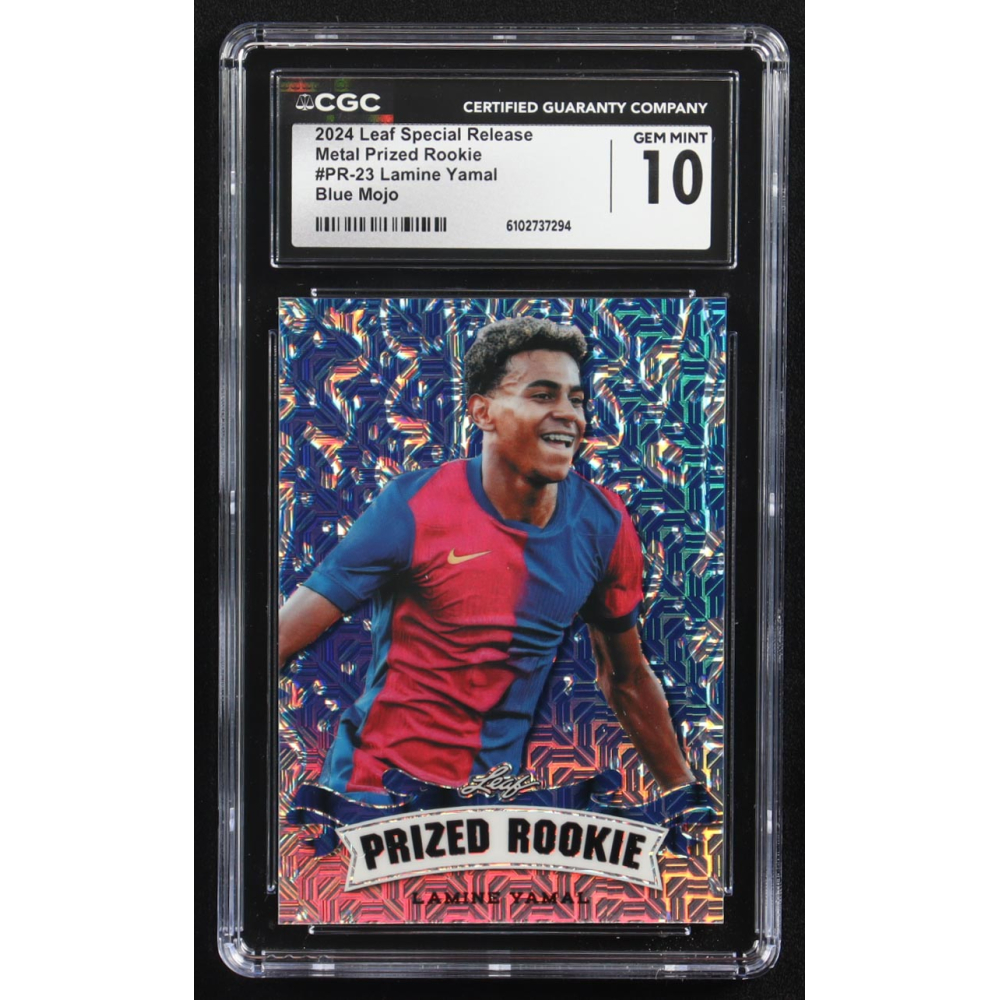 Lamine Yamal 2024 Leaf Metal Special Release Prized Rookie Blue Mojo #PR-23 RC #11/20 (CGC 10) at PristineAuction.com