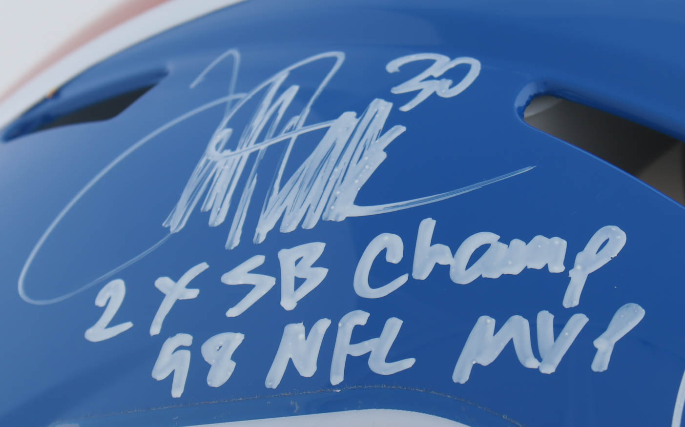 John Elway & Terrell Davis Signed Broncos Full-Size Authentic On-Field Throwback Speed Helmet Inscribed "2x SB Champ" & "98 NFL MVP" (Beckett & Radtke) at PristineAuction.com John Elway & Terrell Davis Signed Broncos Full-Size Authentic On-Field Throwback Speed Helmet Inscribed "2x SB Champ" & "98 NFL MVP" (Beckett & Radtke) at PristineAuction.com
