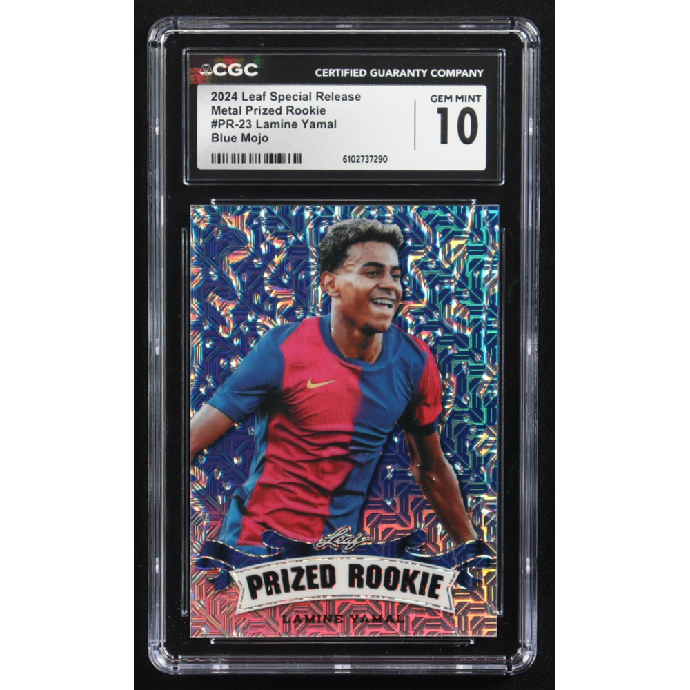 Lamine Yamal 2024 Leaf Metal Special Release Prized Rookie Blue Mojo #PR-23 RC #18/20 (CGC 10) at PristineAuction.com