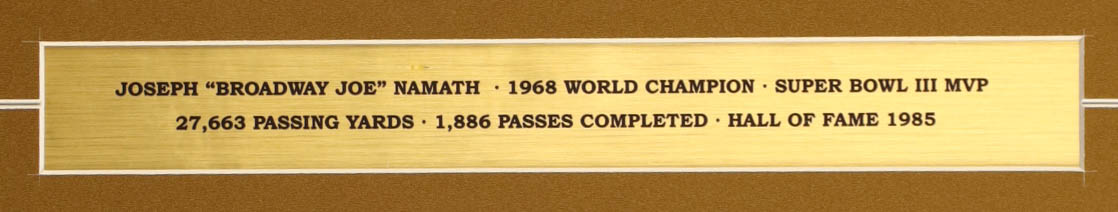Joe Namath Signed Jets Custom Framed Photograph Display with Career Stat Plaque (PSA) at PristineAuction.com Joe Namath Signed Jets Custom Framed Photograph Display with Career Stat Plaque (PSA) at PristineAuction.com