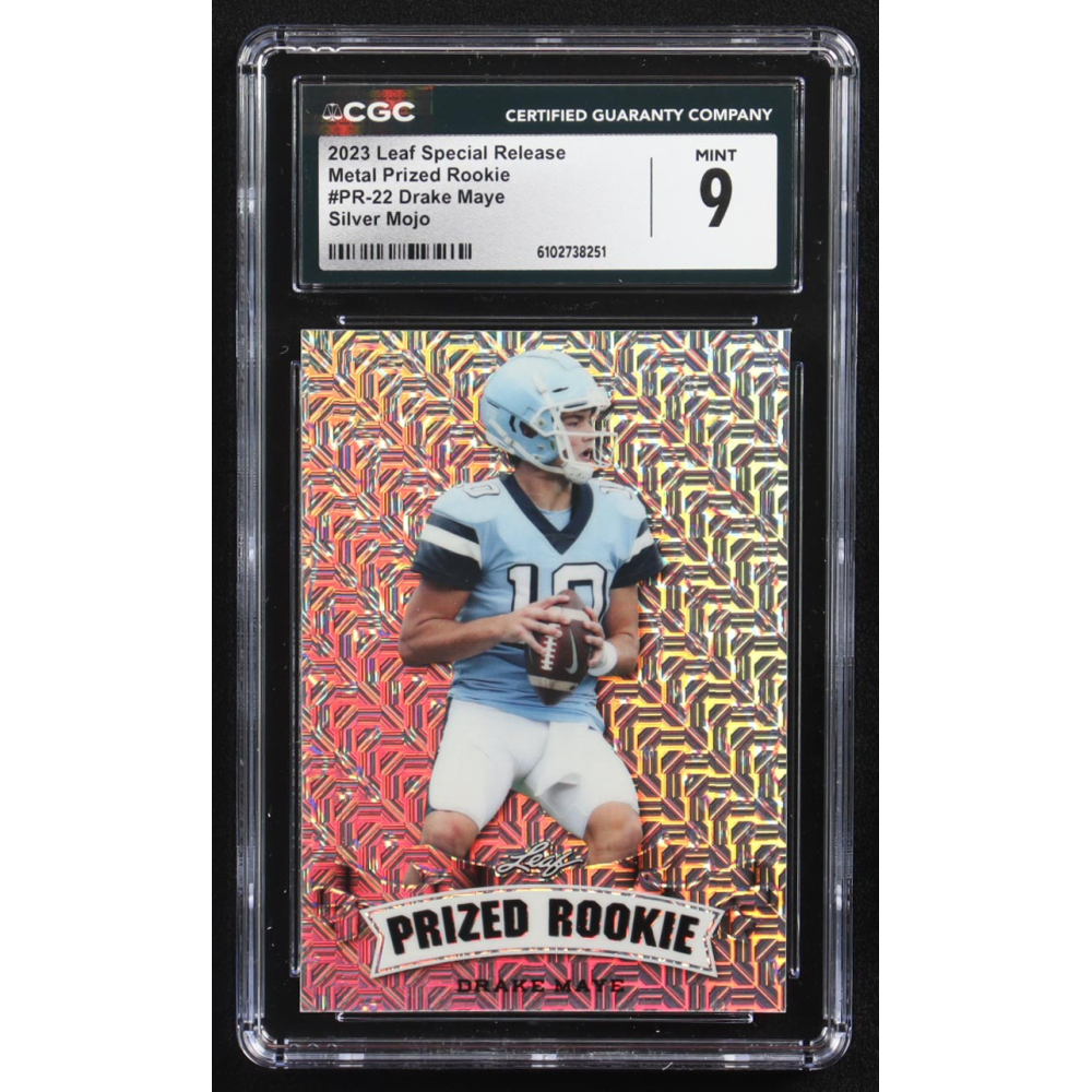 Drake Maye 2023 Leaf Metal Special Release Prized Rookie Silver Mojo #PR-22 RC #2/25 (CGC 9) at PristineAuction.com