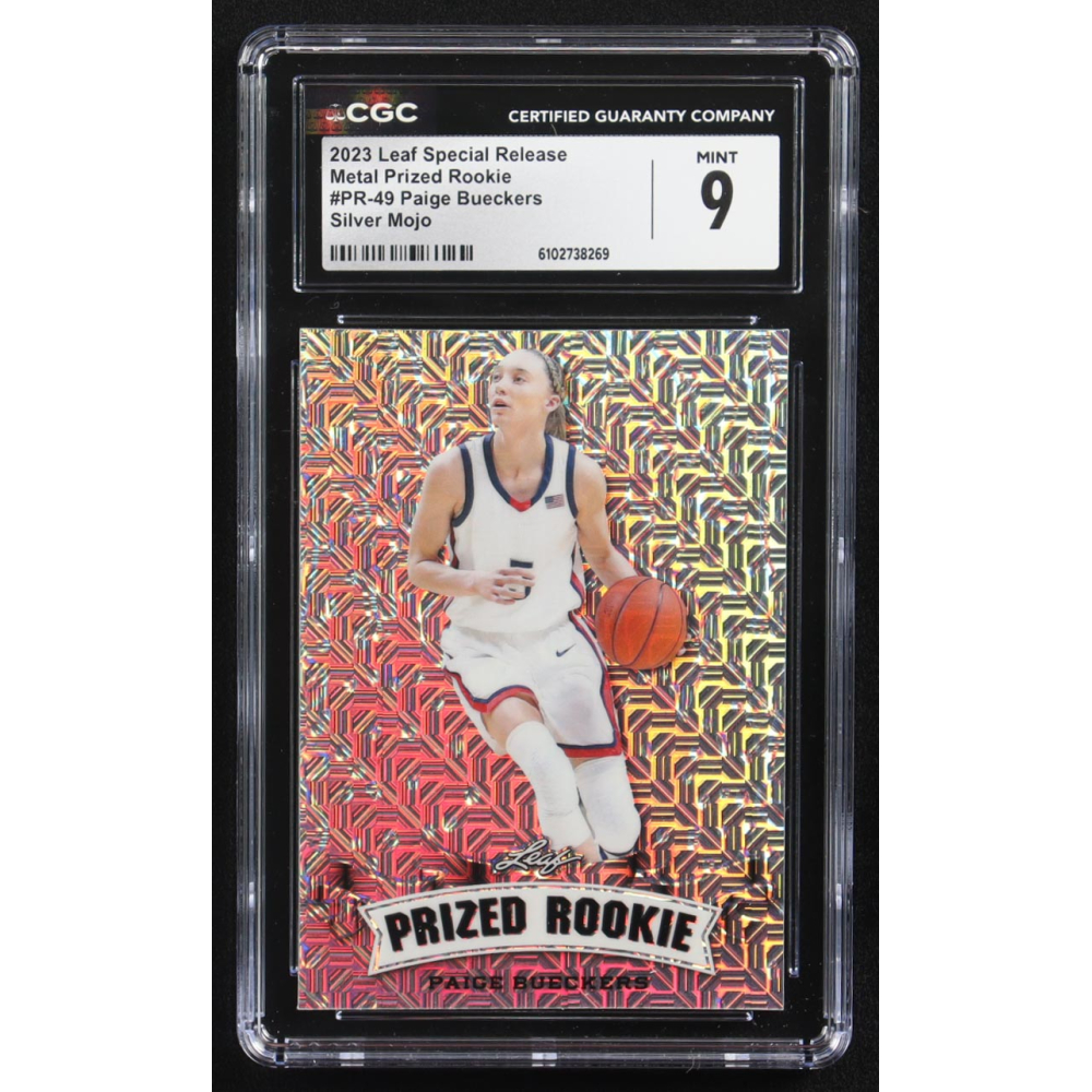 Paige Bueckers 2023 Leaf Metal Special Release Prized Rookie Silver Mojo #PR-49 RC #5 /25 (CGC 9) at PristineAuction.com