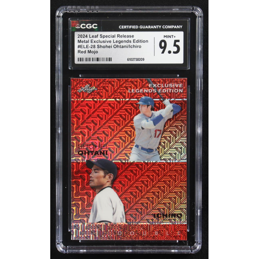 Shohei Ohtani / Ichiro Suzuki 2024 Leaf Metal Special Release Exclusive Legends Ed. Red Mojo Double #ELE-28 #1/2 (CGC 9.5) at PristineAuction.com