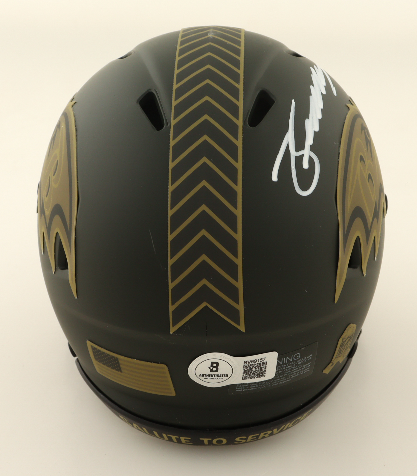 Zay Flowers Signed Ravens Salute To Service Alternate Speed Mini Helmet (Beckett) at PristineAuction.com Zay Flowers Signed Ravens Salute To Service Alternate Speed Mini Helmet (Beckett) at PristineAuction.com