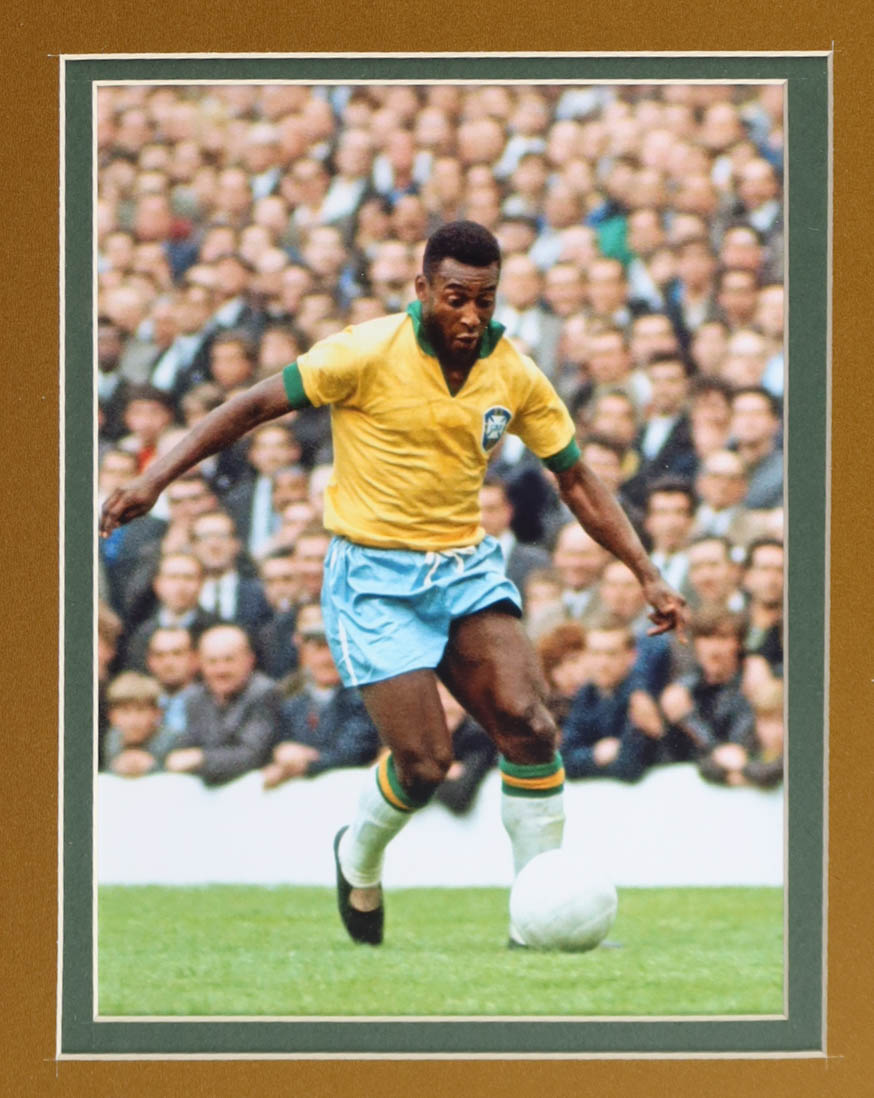 Pele Signed Custom Framed Jersey Display with Stat Plaque & Mini World Cup Trophy (PSA) at PristineAuction.com Pele Signed Custom Framed Jersey Display with Stat Plaque & Mini World Cup Trophy (PSA) at PristineAuction.com