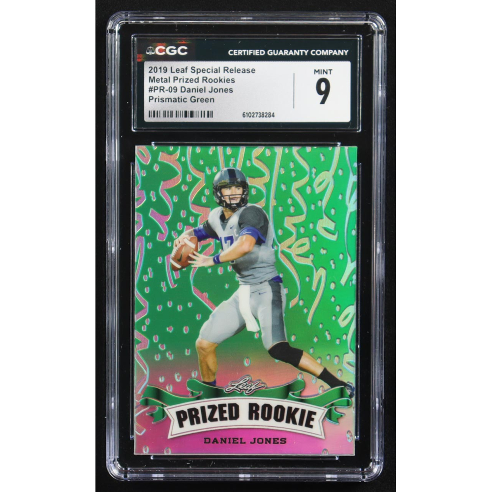 Daniel Jones 2019 Leaf Special Release Metal Prized Rookie Prismatic Green #PR-09 RC #1/5 (CGC 9) at PristineAuction.com