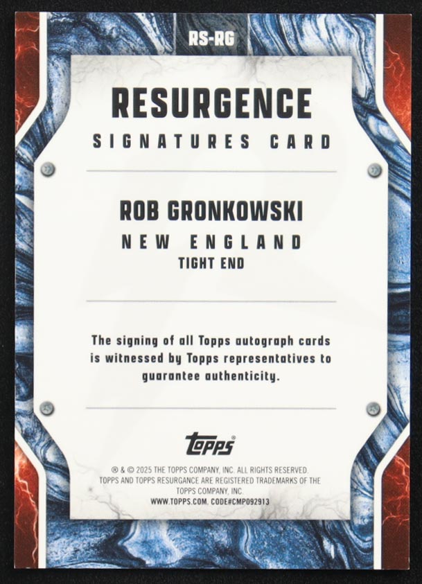 Rob Gronkowski 2024 Topps Resurgence Resurgence Signatures Silver Static #RSRG at PristineAuction.com Rob Gronkowski 2024 Topps Resurgence Resurgence Signatures Silver Static #RSRG at PristineAuction.com