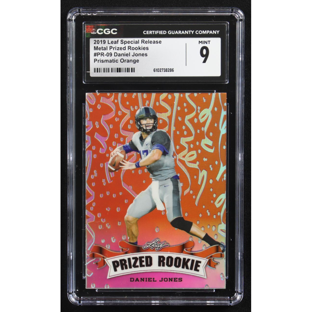 Daniel Jones 2019 Leaf Special Release Metal Prized Rookie Prismatic Orange #PR-09 RC #1/3 (CGC 9) at PristineAuction.com