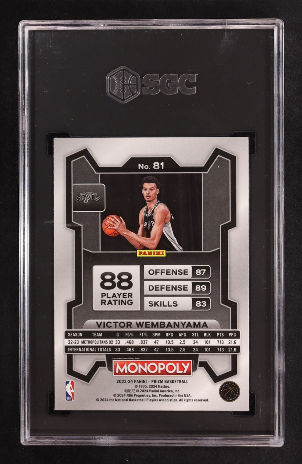 Victor Wembanyama 2023-24 Panini Prizm Monopoly #81 RC (SGC 9.5) at PristineAuction.com Victor Wembanyama 2023-24 Panini Prizm Monopoly #81 RC (SGC 9.5) at PristineAuction.com