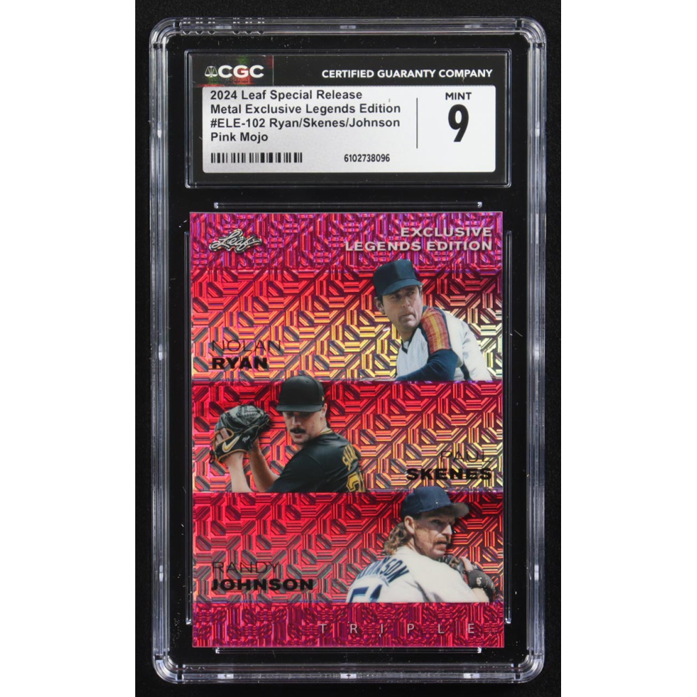 Nolan Ryan / Paul Skenes / Randy Johnson 2024 Leaf Metal Special Release Exclusive Legends Ed. Pink Mojo Triple #ELE-102 #8/10 (CGC 9) at PristineAuction.com