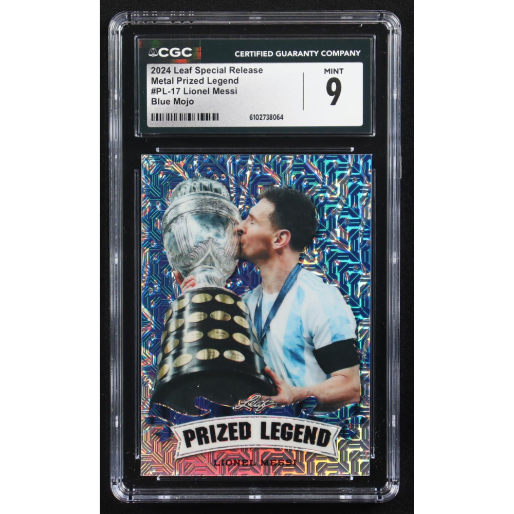 Lionel Messi 2024 Leaf Metal Special Release Prized Legend Blue Mojo #PL-17 #2/20 (CGC 9) at PristineAuction.com