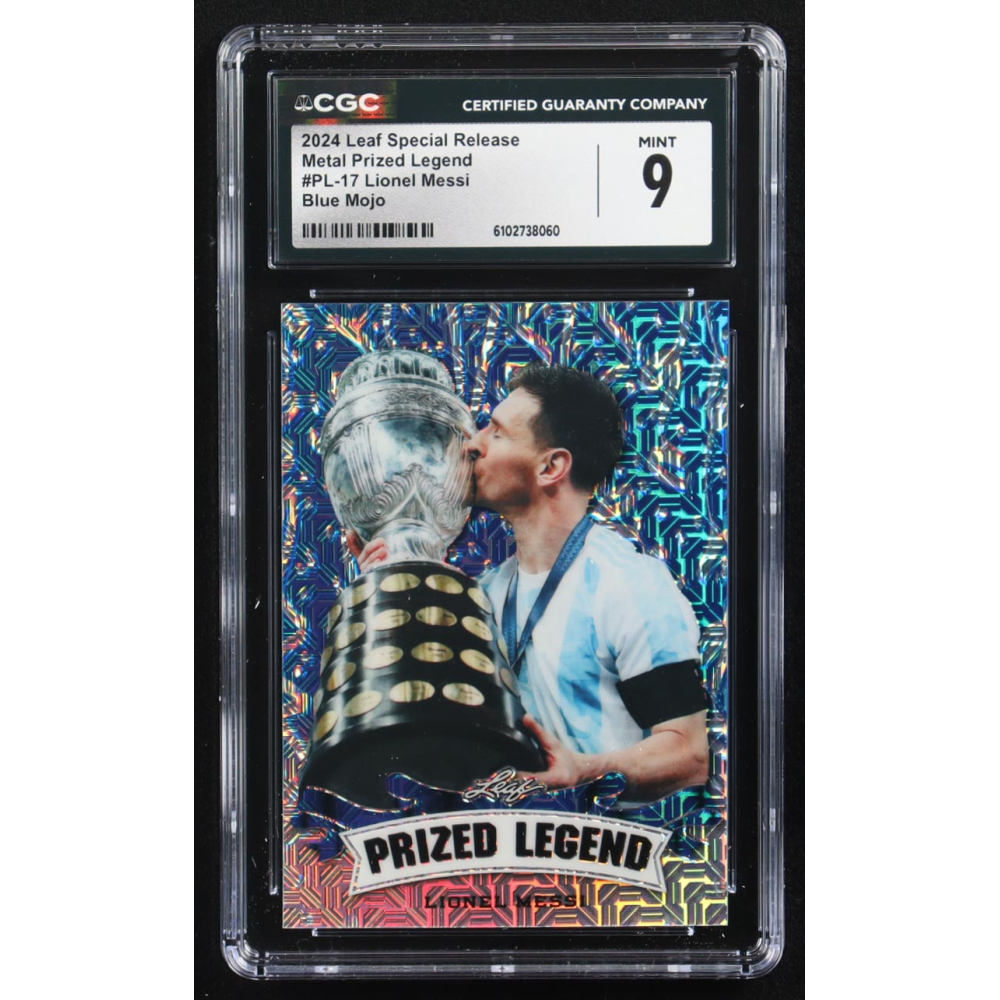 Lionel Messi 2024 Leaf Metal Special Release Prized Legend Blue Mojo #PL-17 #6/20 (CGC 9) at PristineAuction.com