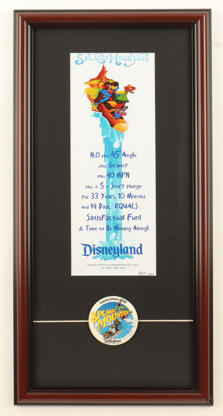 Disneyland "Splash Mountain" Custom Framed Poster Print Display With Splash Mountain Pin at PristineAuction.com Disneyland "Splash Mountain" Custom Framed Poster Print Display With Splash Mountain Pin at PristineAuction.com