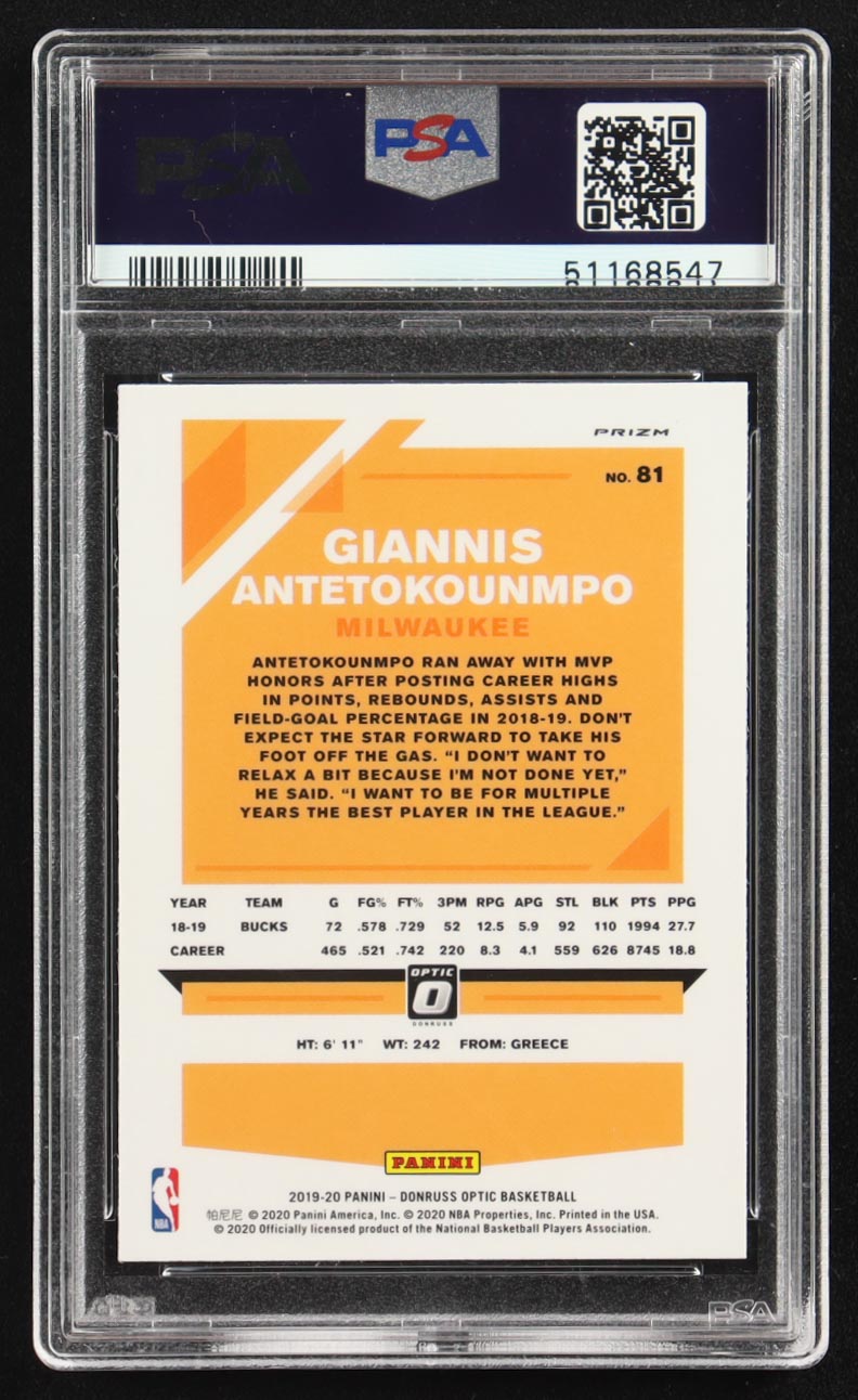 Giannis Antetokounmpo 2019-20 Donruss Optic Fanatics Box Set #81 (PSA 10) at PristineAuction.com Giannis Antetokounmpo 2019-20 Donruss Optic Fanatics Box Set #81 (PSA 10) at PristineAuction.com