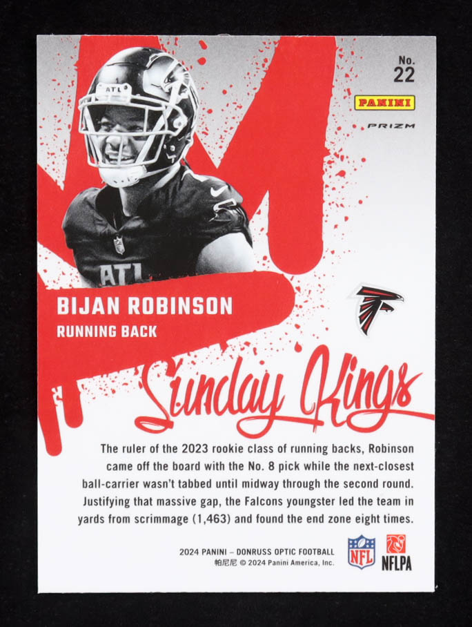 Bijan Robinson 2024 Donruss Optic Sunday Kings #22 at PristineAuction.com Bijan Robinson 2024 Donruss Optic Sunday Kings #22 at PristineAuction.com