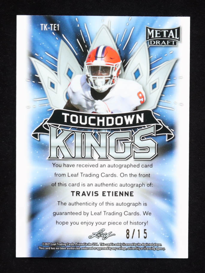 Travis Etienne 2021 Leaf Metal Draft Touchdown Kings Crystals Pink #TKTE1 #08/15 RC at PristineAuction.com Travis Etienne 2021 Leaf Metal Draft Touchdown Kings Crystals Pink #TKTE1 #08/15 RC at PristineAuction.com