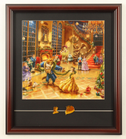Thomas Kinkade "Beauty and the Beast" Custom Framed Print Display with Set of (2) Belle & Beast Pins at PristineAuction.com