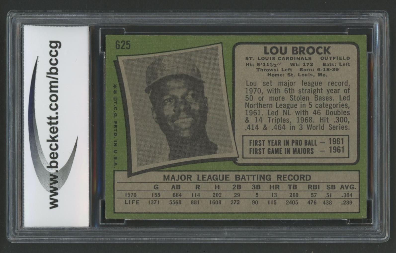 Lou Brock 1971 Topps #625 (BCCG 9) at PristineAuction.com Lou Brock 1971 Topps #625 (BCCG 9) at PristineAuction.com
