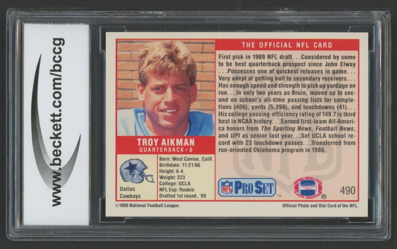 Troy Aikman 1989 Pro Set #490 RC (BCCG 10) at PristineAuction.com Troy Aikman 1989 Pro Set #490 RC (BCCG 10) at PristineAuction.com