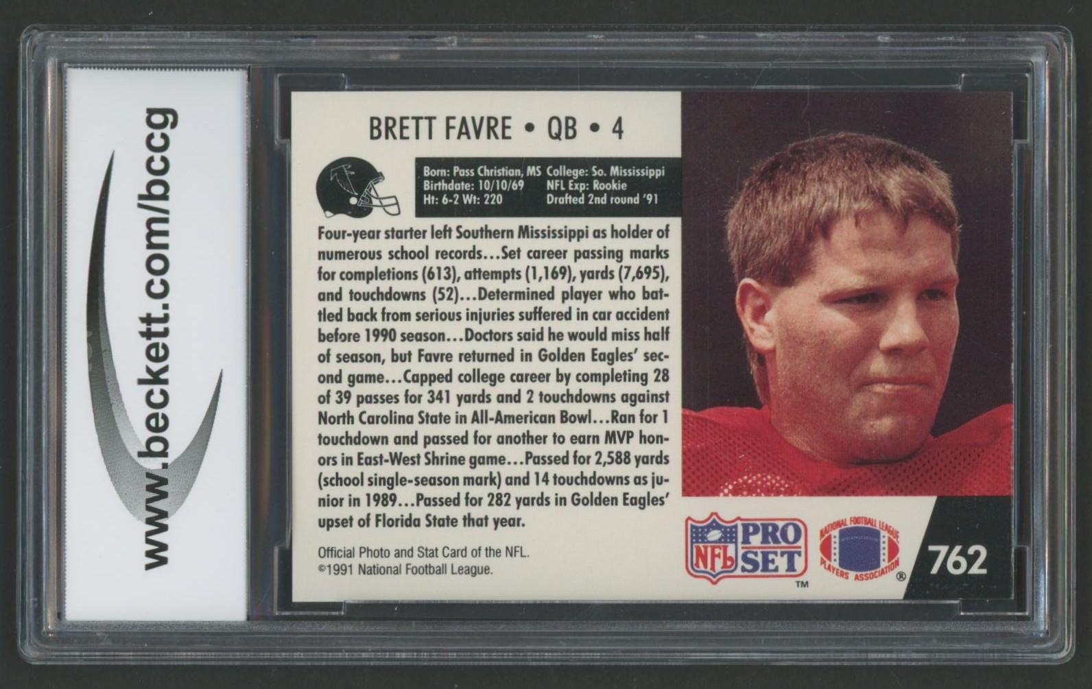 Brett Favre 1991 Pro Set #762 RC (BCCG 10) at PristineAuction.com Brett Favre 1991 Pro Set #762 RC (BCCG 10) at PristineAuction.com