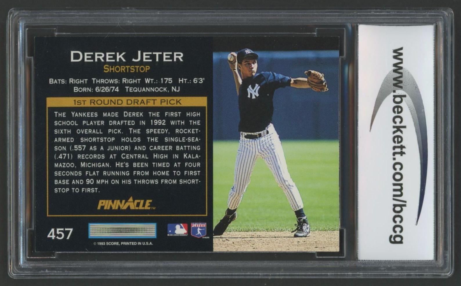 Derek Jeter 1993 Pinnacle #457 RC (BCCG 9) at PristineAuction.com Derek Jeter 1993 Pinnacle #457 RC (BCCG 9) at PristineAuction.com
